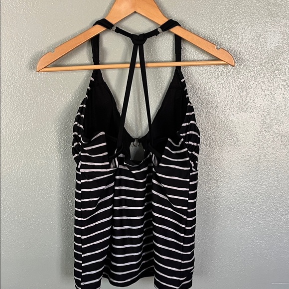 Black and White Striped Halter Swim Top - Picture 3 of 9